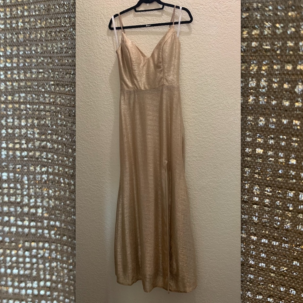 Hayley Paige Occasions Bridesmaid Gown - Gold liquid metallic Style 5966